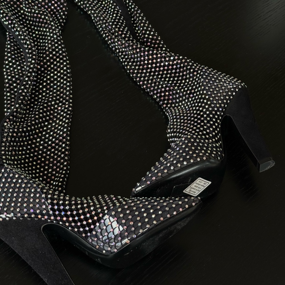 Saint Laurent Koller Crystal Rhinestone Sock Mesh Boots Size 37 - Picture 3 of 15